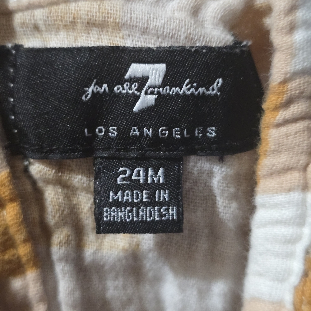 7 For All Mankind Kids Checkered Blouse Gingham Tan and White Size 24 Months - Picture 4 of 6
